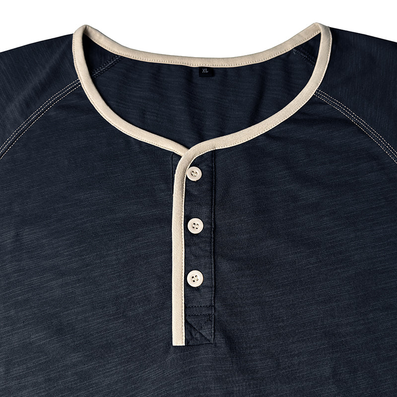 Men's Pure Cotton Raglan Short-Sleeve Henley Shirt