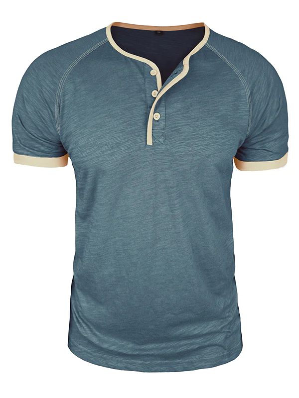 Men's Pure Cotton Raglan Short-Sleeve Henley Shirt