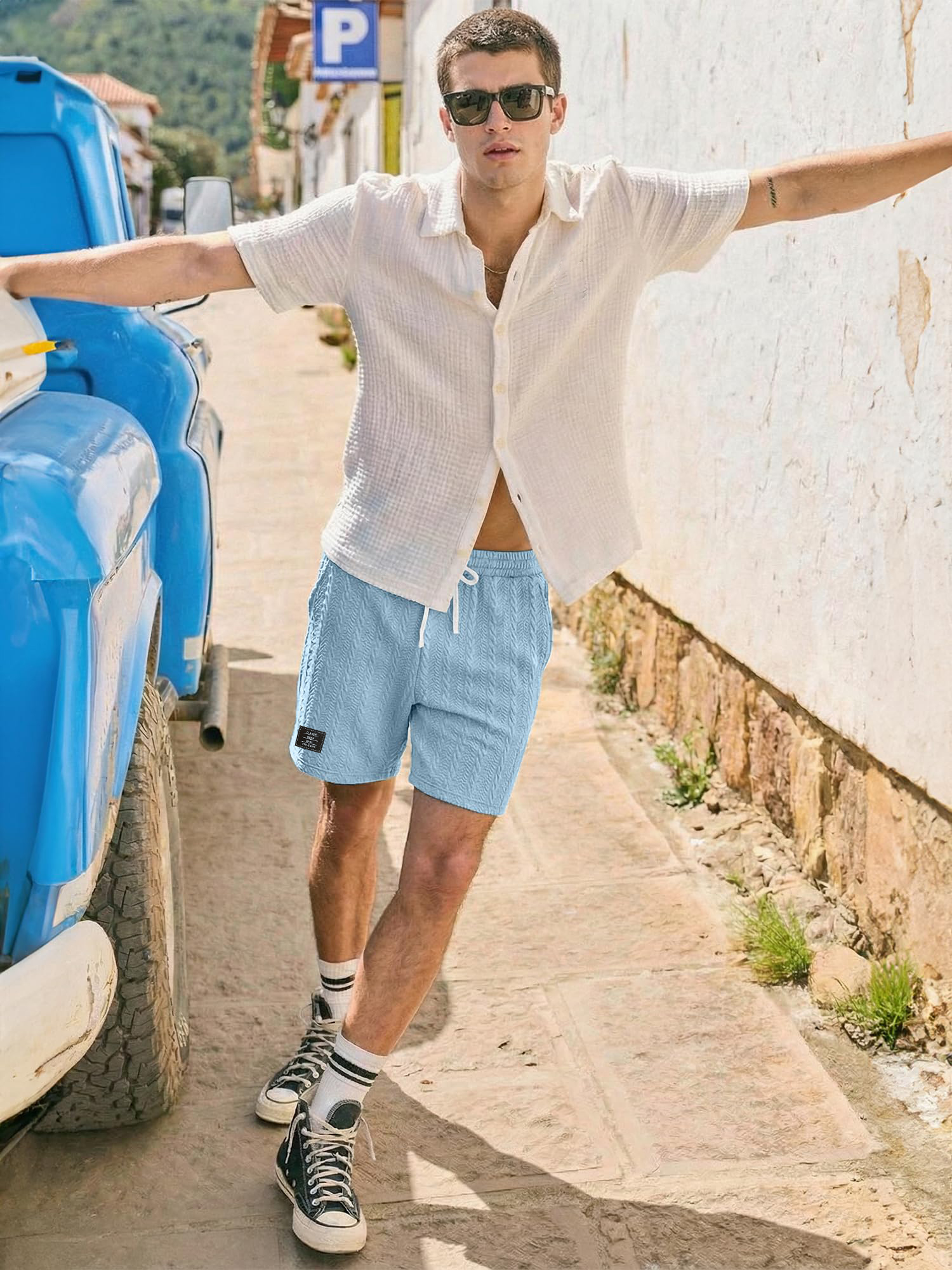 Men's Jacquard Striped Casual Shorts