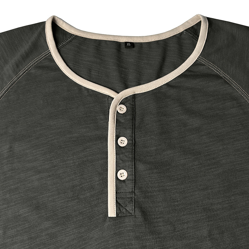 Men's Pure Cotton Raglan Short-Sleeve Henley Shirt
