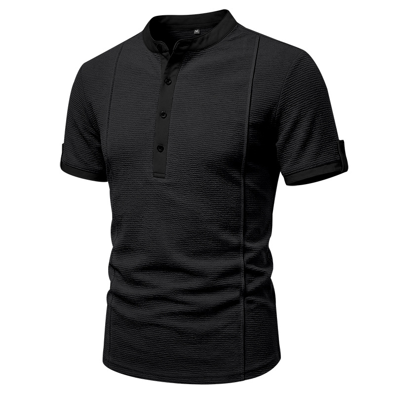 Men's Retro Textured Vacation Casual Henley Short Sleeve Shirt