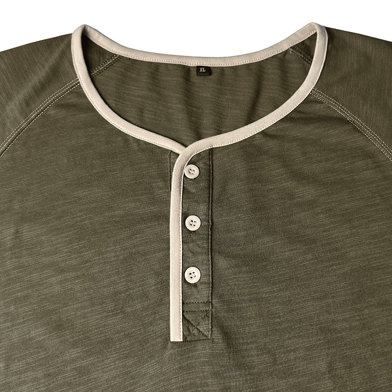 Men's Pure Cotton Raglan Short-Sleeve Henley Shirt