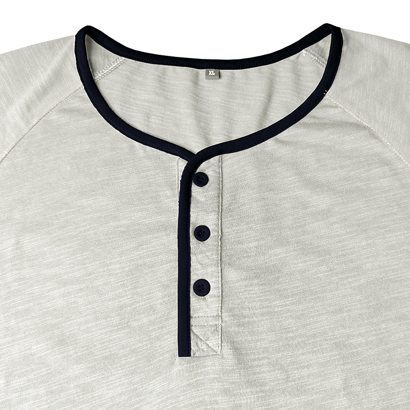 Men's Pure Cotton Raglan Short-Sleeve Henley Shirt
