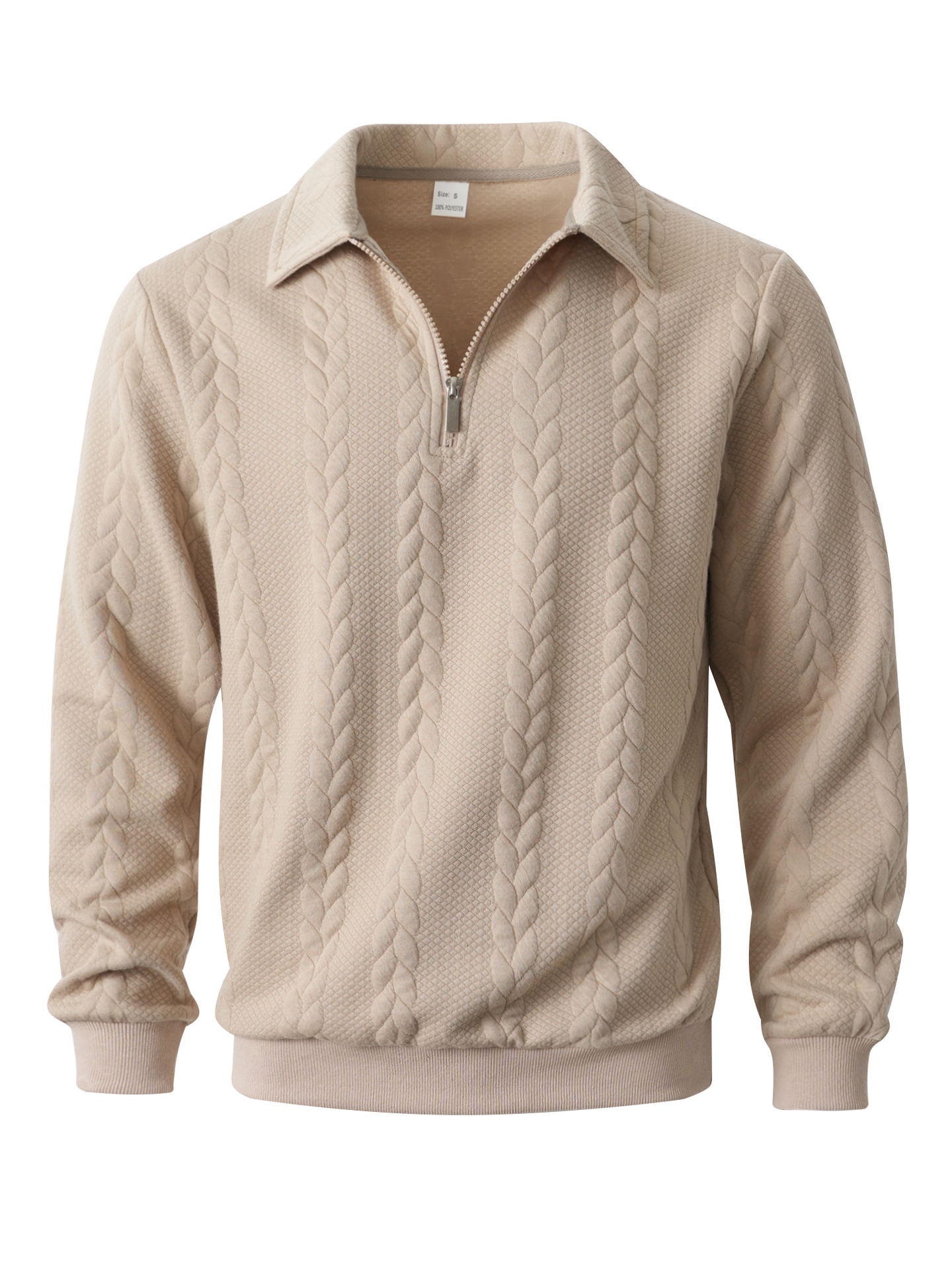 Men's Casual Comfortable Jacquard Turn-Down Collar Quarter Zips Long Sleeve Sweatshirt