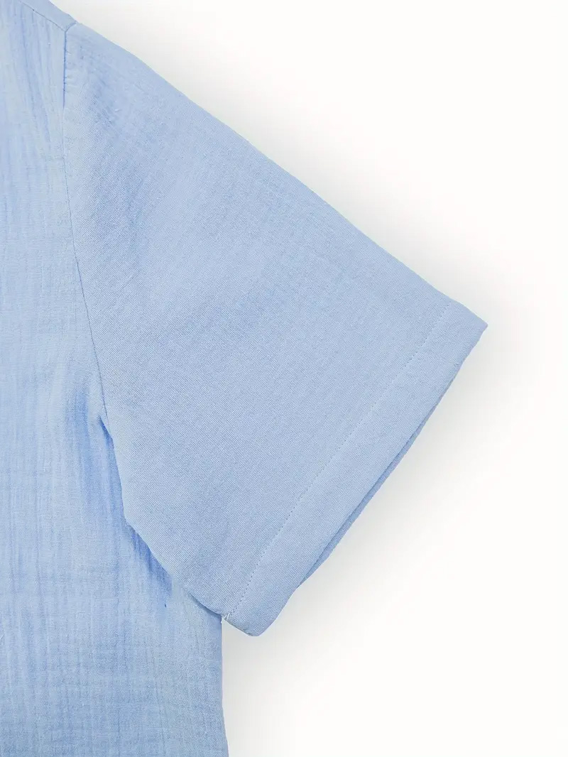 Men's Casual Loose Textured 100% Cotton Short Sleeve Shirt