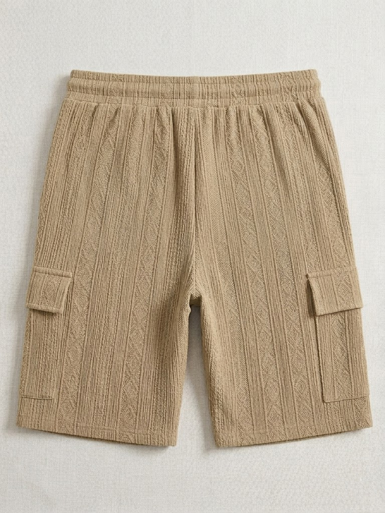 Men's Jacquard Retro Multi-pocket Casual Drawstring Shorts