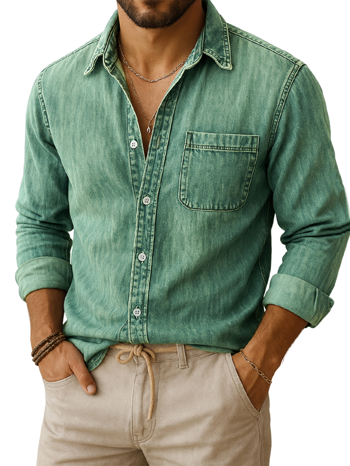 Men's Vintage Casual Everyday Long-sleeved Shirt With Chest Pocket