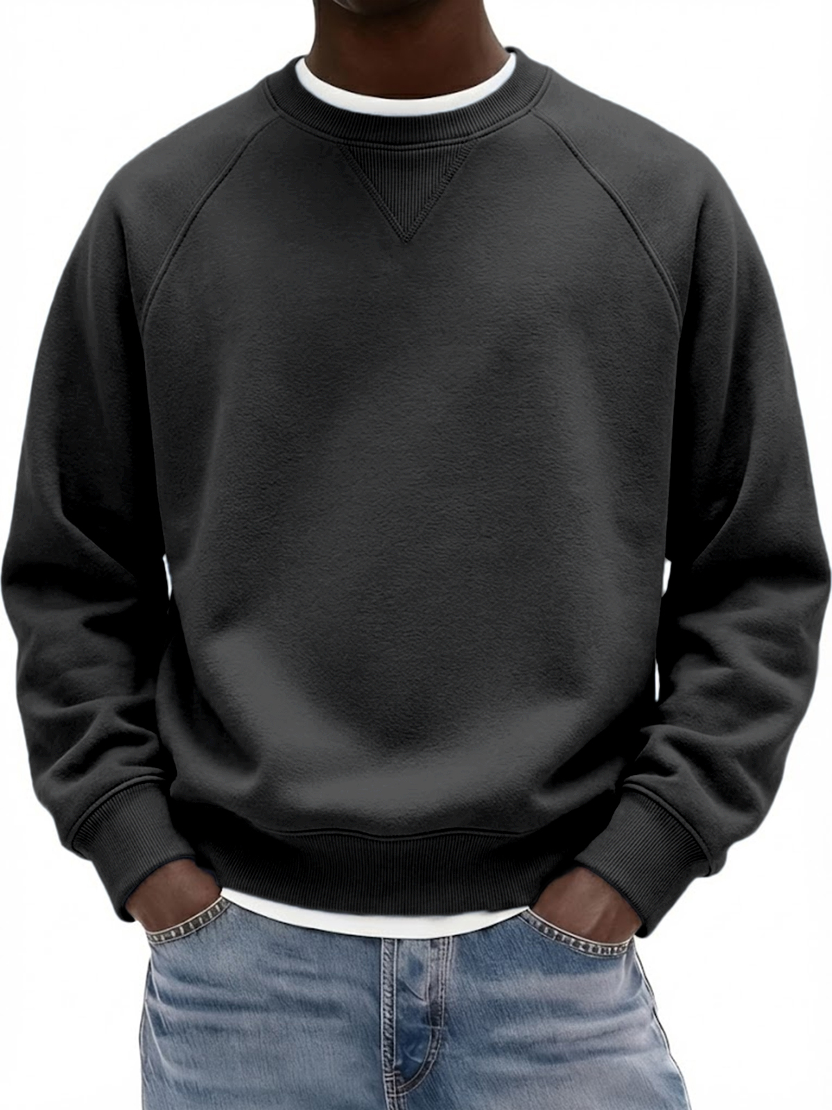 Men's Basic Heavyweight Inverted Triangle Design Raglan Sleeve Pullover Sweatshirt