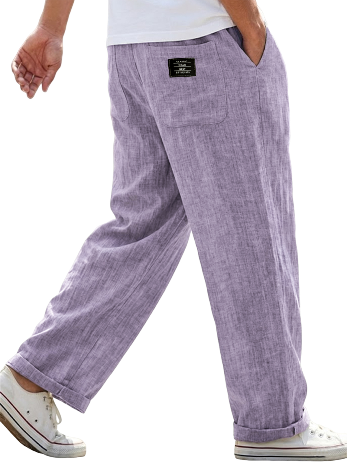 Men's Breathable Linen Vintage Multi-pocket Casual Embroidered Patchwork Trousers