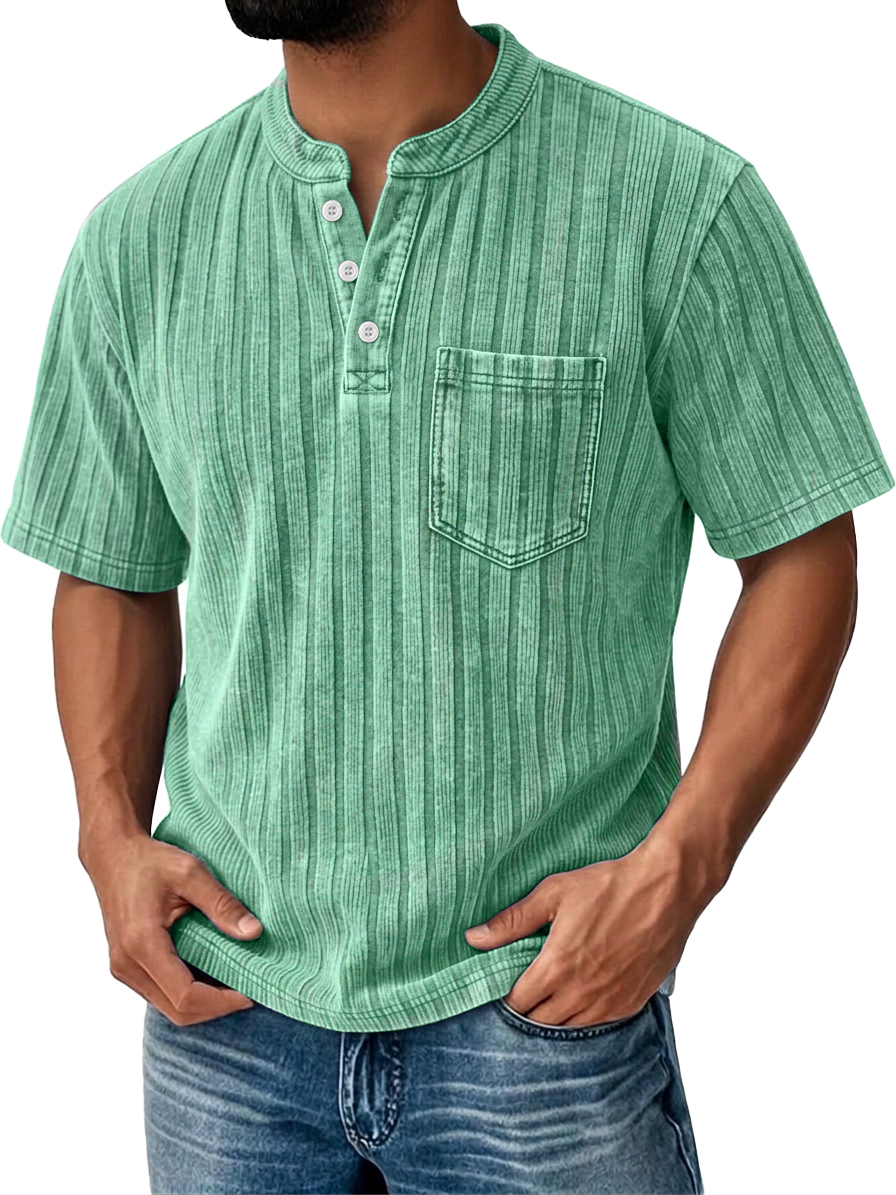 Men's Textured Striped Short-Sleeve Henley – Breathable & Comfortable