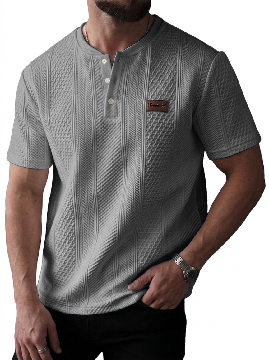 Men's Jacquard-Striped Short Sleeve Henley Top