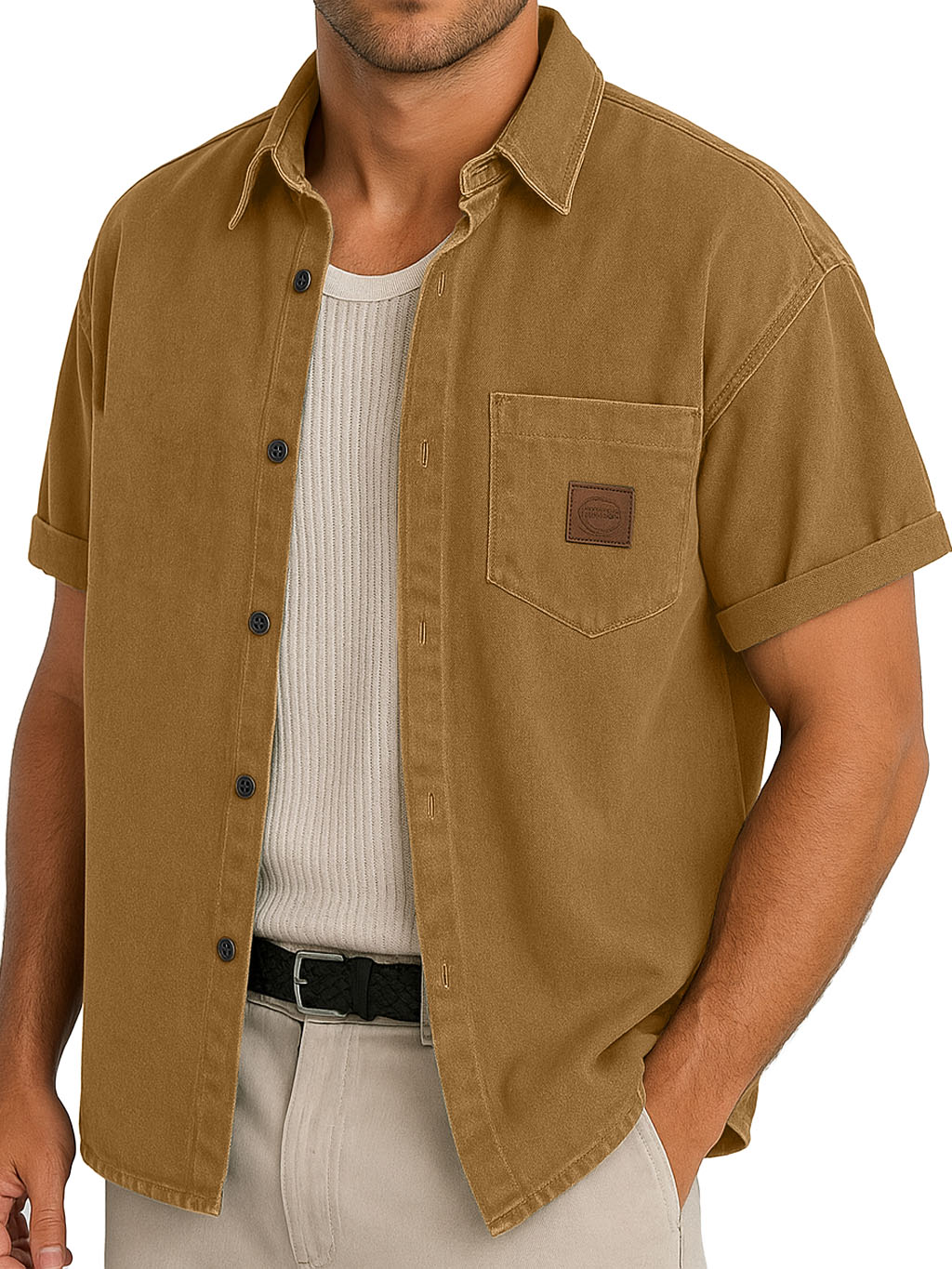 Men's Functional Workwear Style Pocket Logo Short-sleeved Shirt