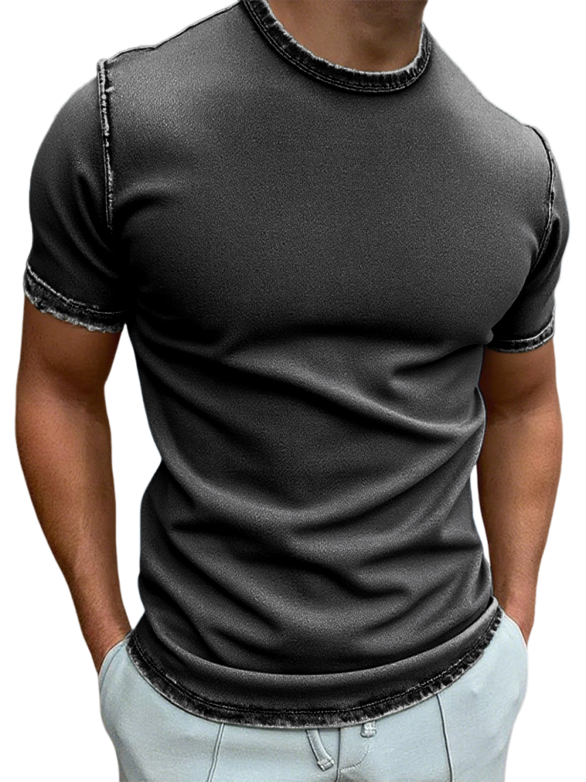 Men's Vintage Distressed Basic Crew Neck T-shirt
