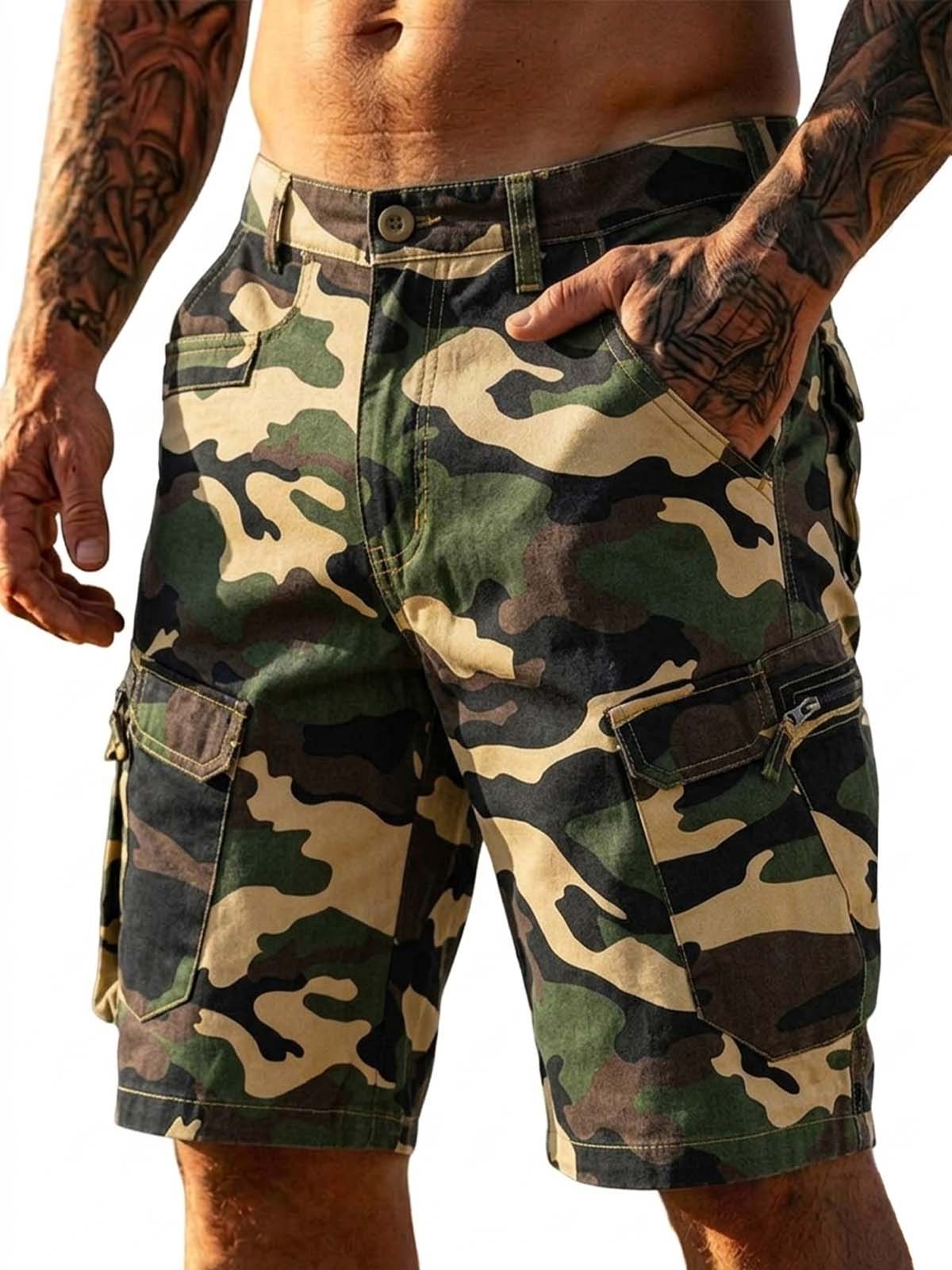 100% Cotton Camouflage Basic Multi-Pocket Cargo Shorts