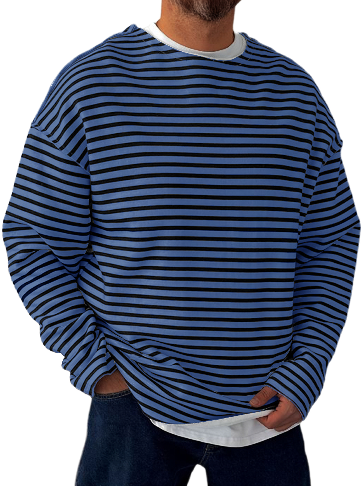 Men's Retro Horizontal Striped, Everyday, Comfortable Long-sleeved T-shirt