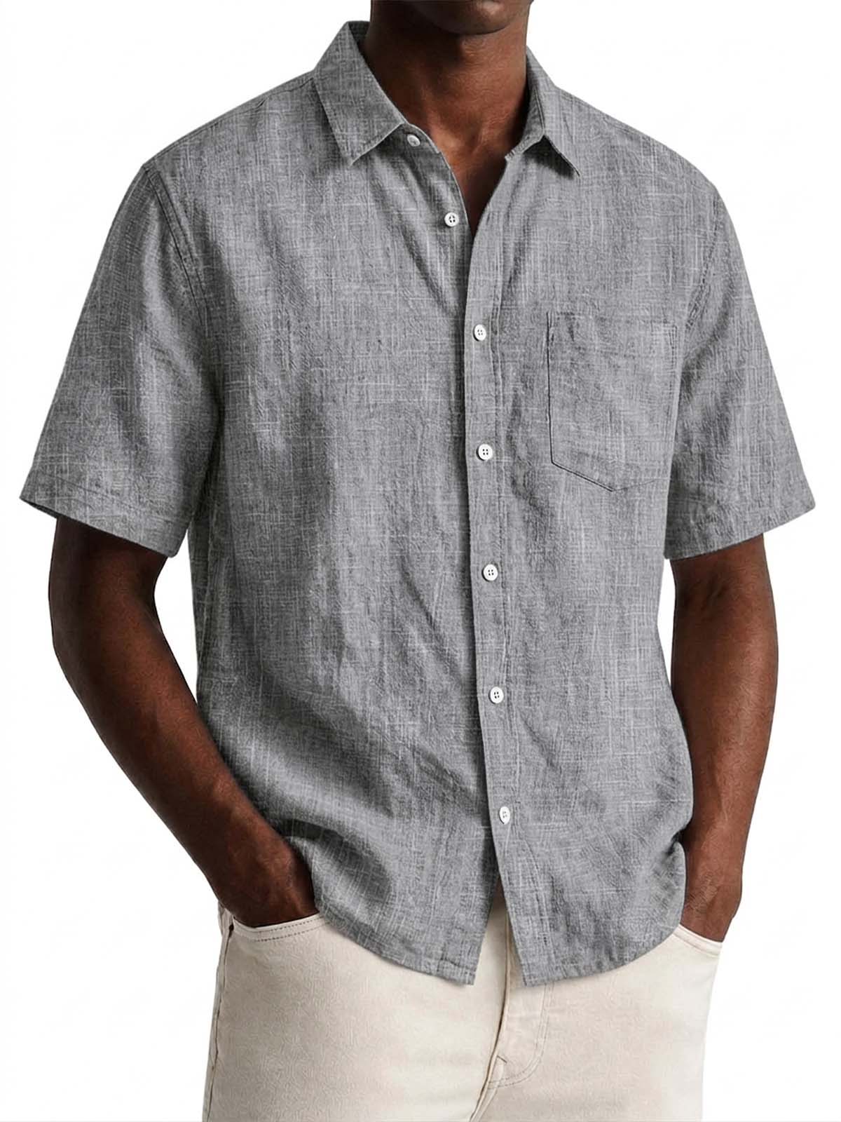 Men's Cotton Linen Loose Fitting Casual Short Sleeved Shirt