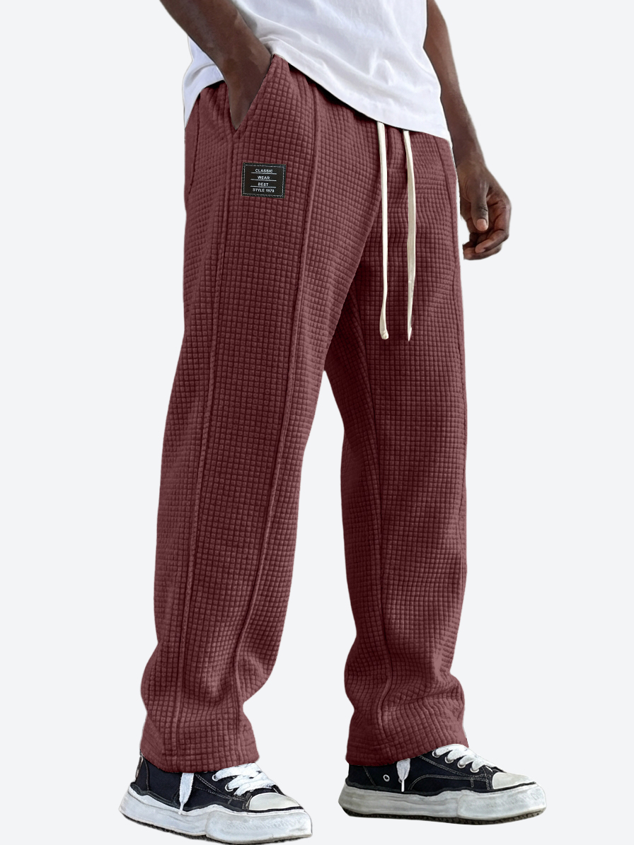 Men's Casual Waffle Texture Corduroy Multi-Pocket Pants with Embroidered Logo