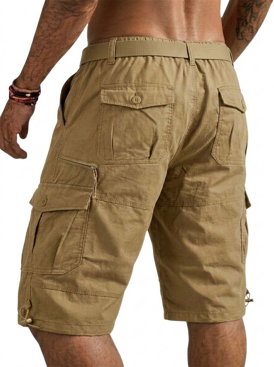 100% Cotton Multi-Pocket Basic Cargo Shorts