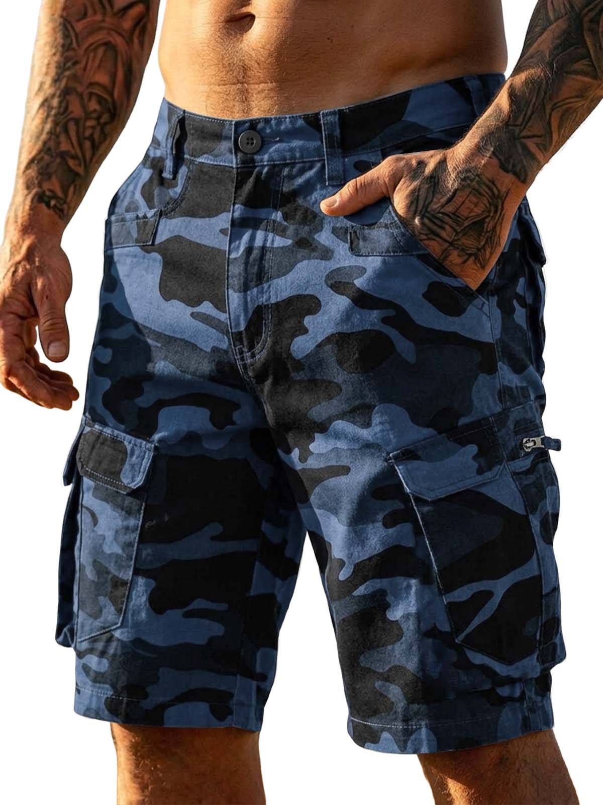 100% Cotton Camouflage Basic Multi-Pocket Cargo Shorts