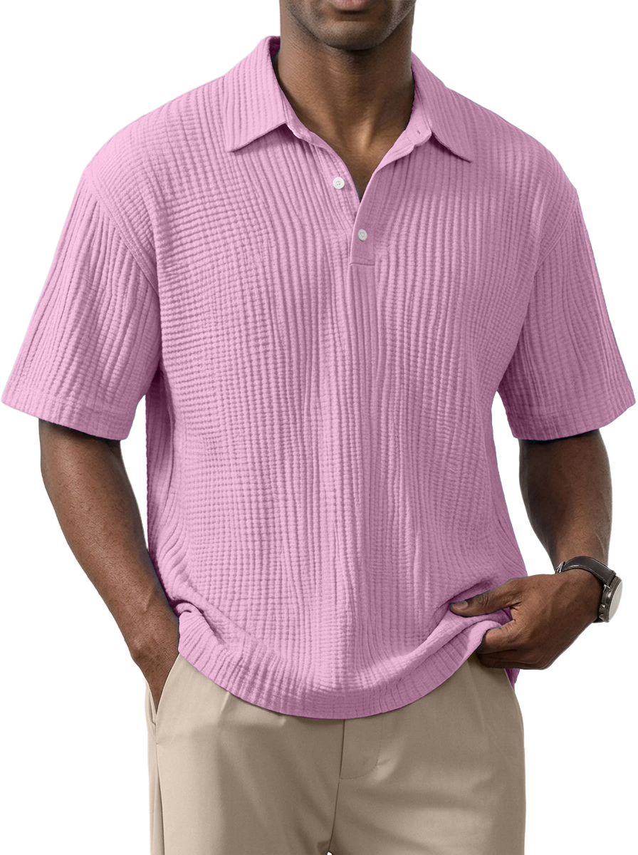 Men's Simple Everyday Loose Fit Textured Short Sleeve Polo Shirt