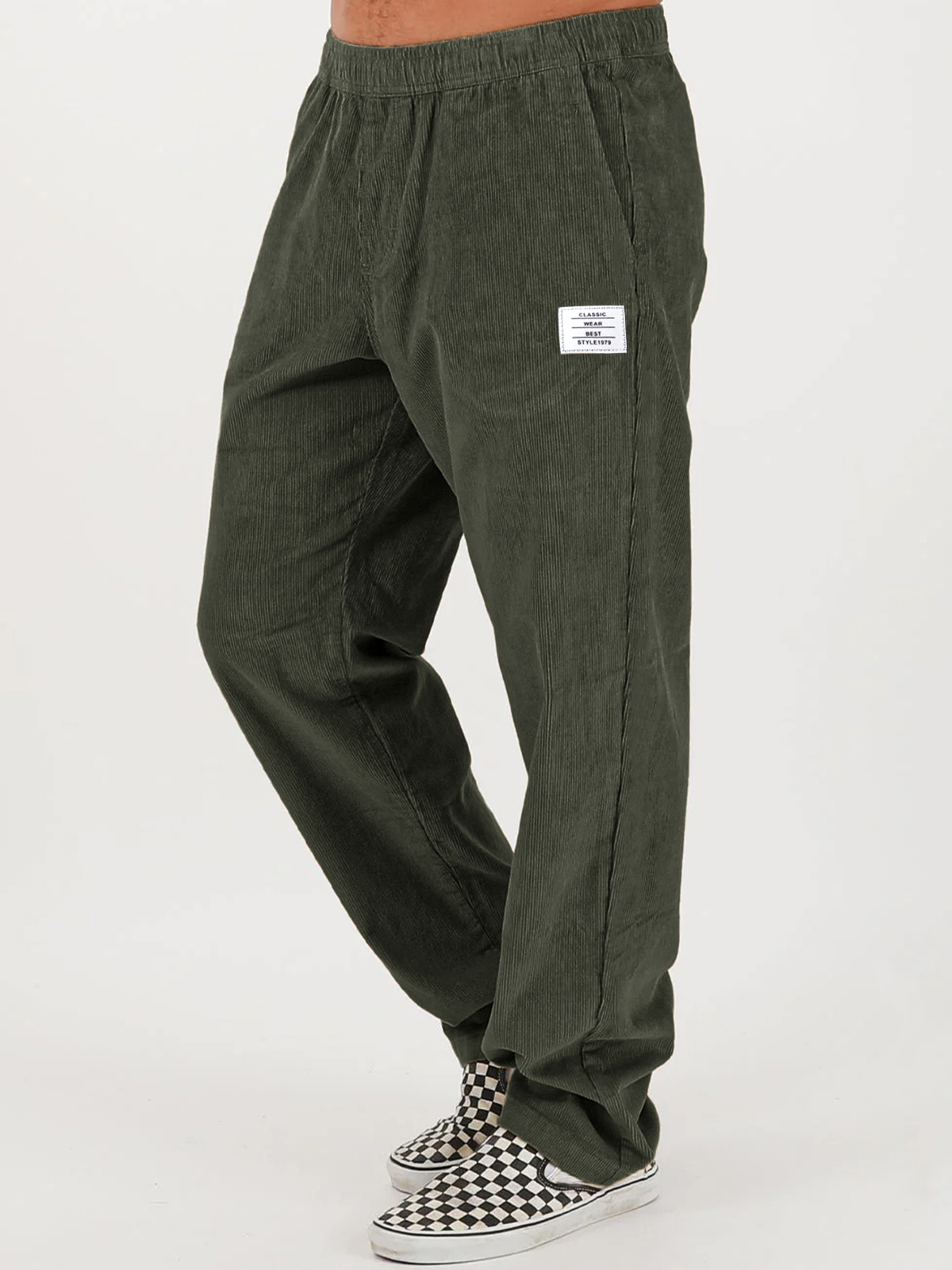 Men's Stylish Corduroy Solid Color Pants with Embroidered Labels