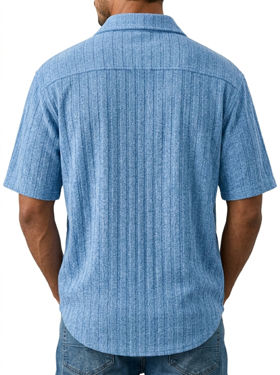 Men's Casual Striped Jacquard Short Sleeve Shirt