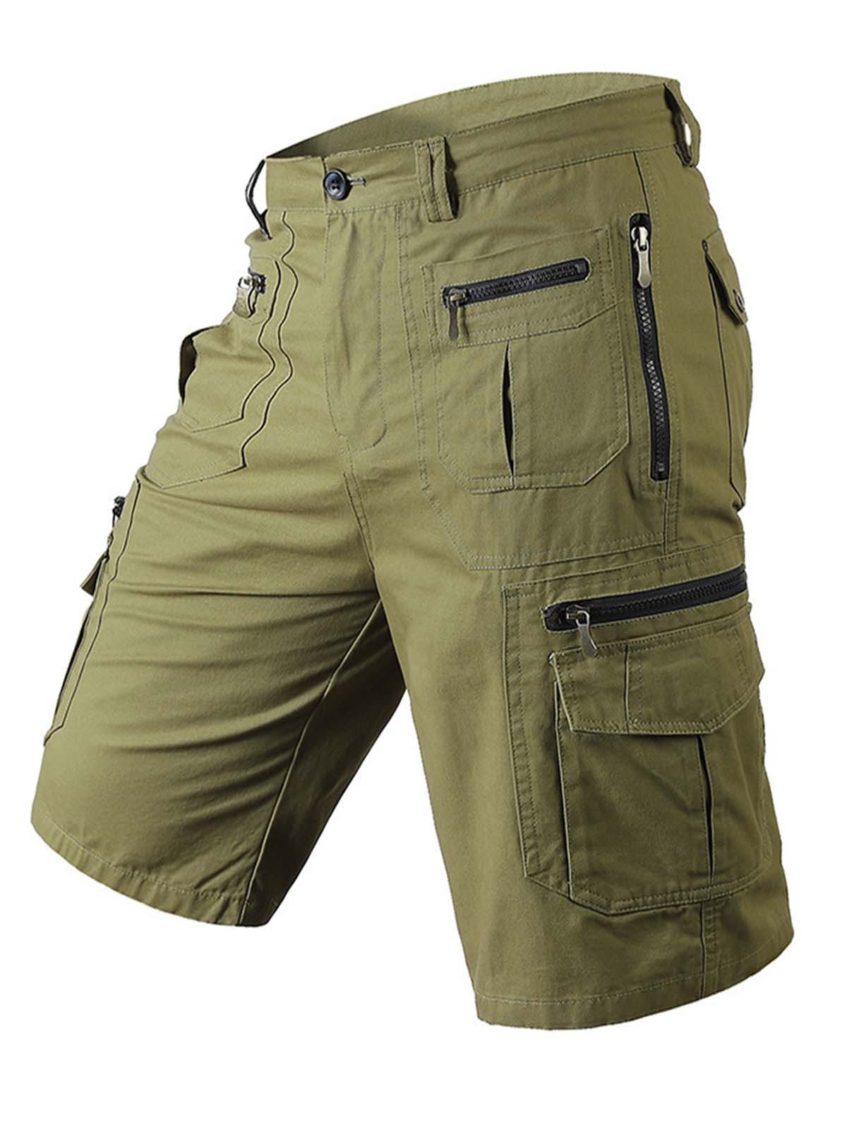 100% Cotton Multi-Pocket Cargo Shorts with Zipper Design