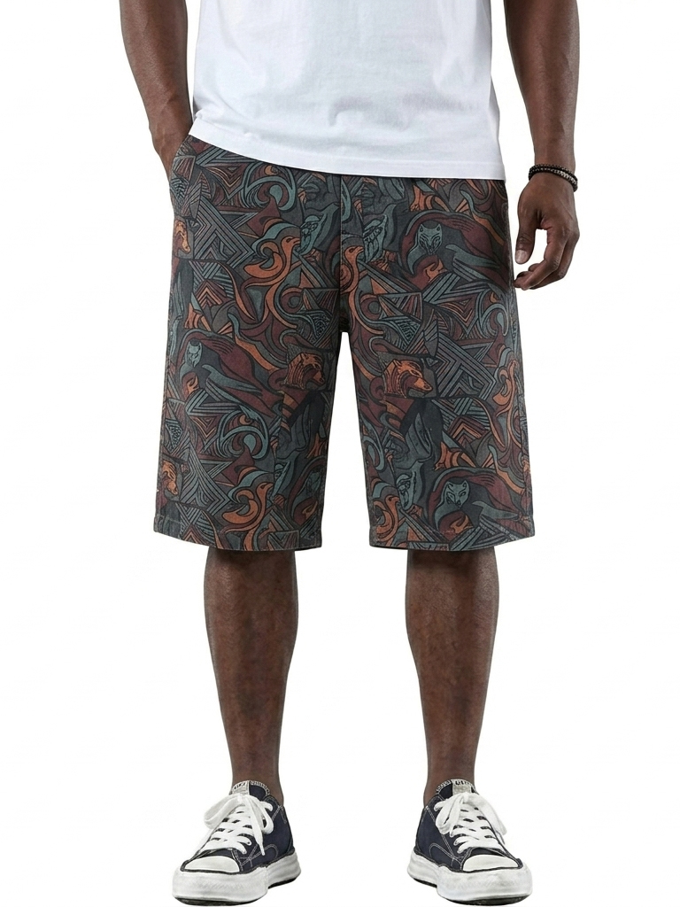 Retro Totem Print Shorts