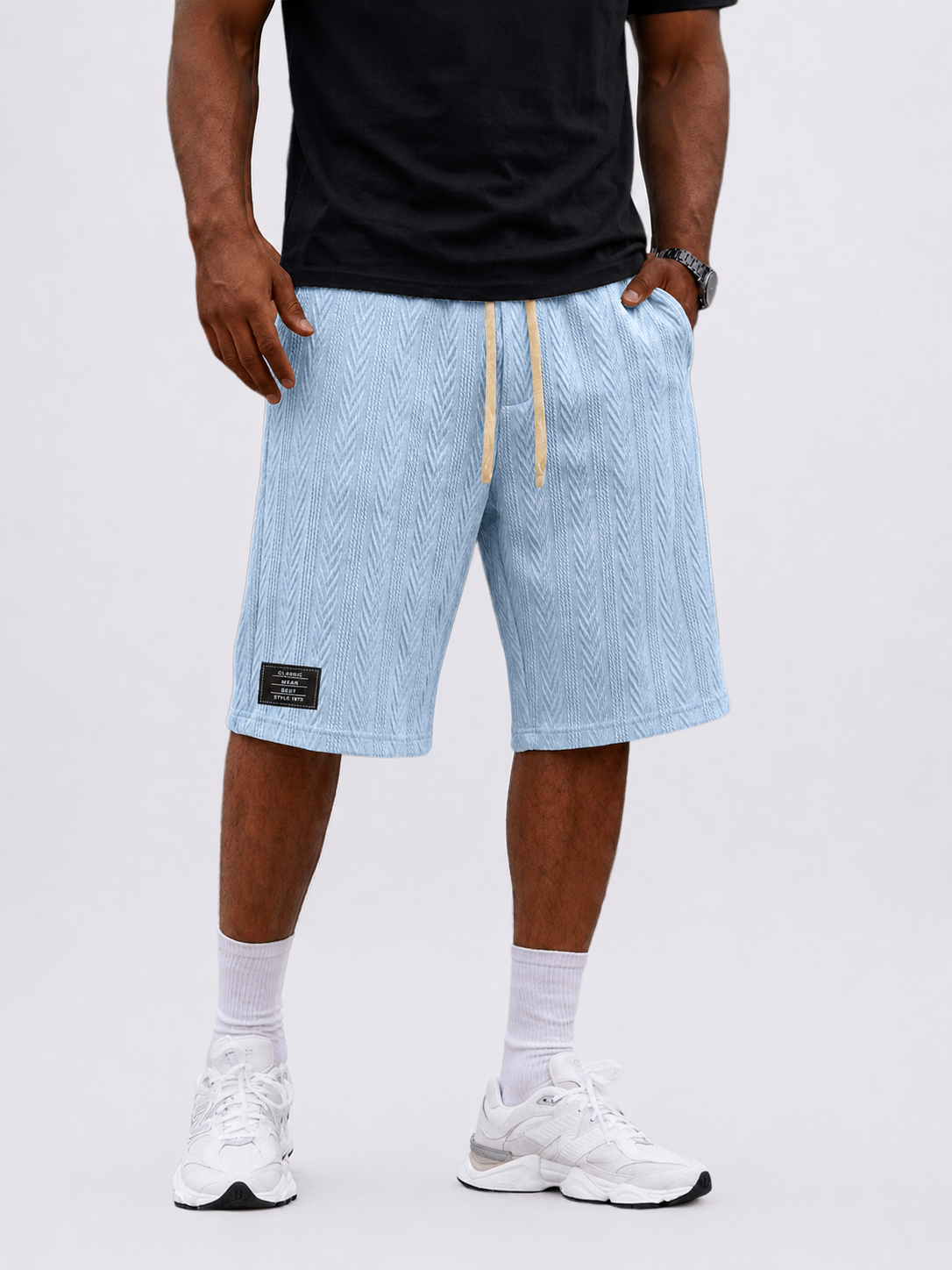 Men's Jacquard Striped Embroidered Logo Casual Shorts