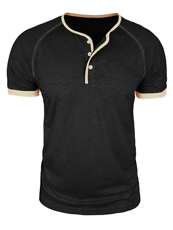Men's Pure Cotton Raglan Short-Sleeve Henley Shirt