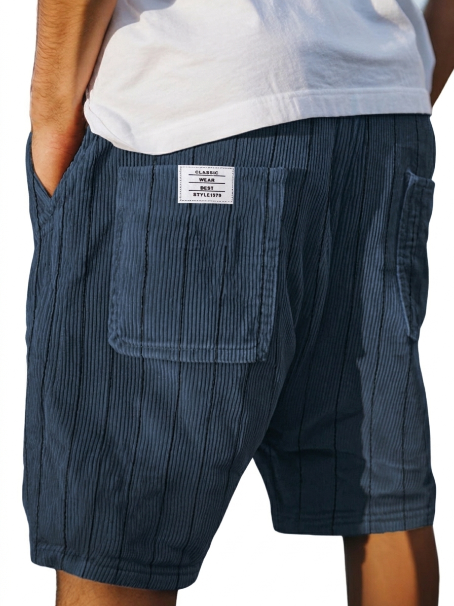 Retro Corduroy Striped Basic Casual Shorts