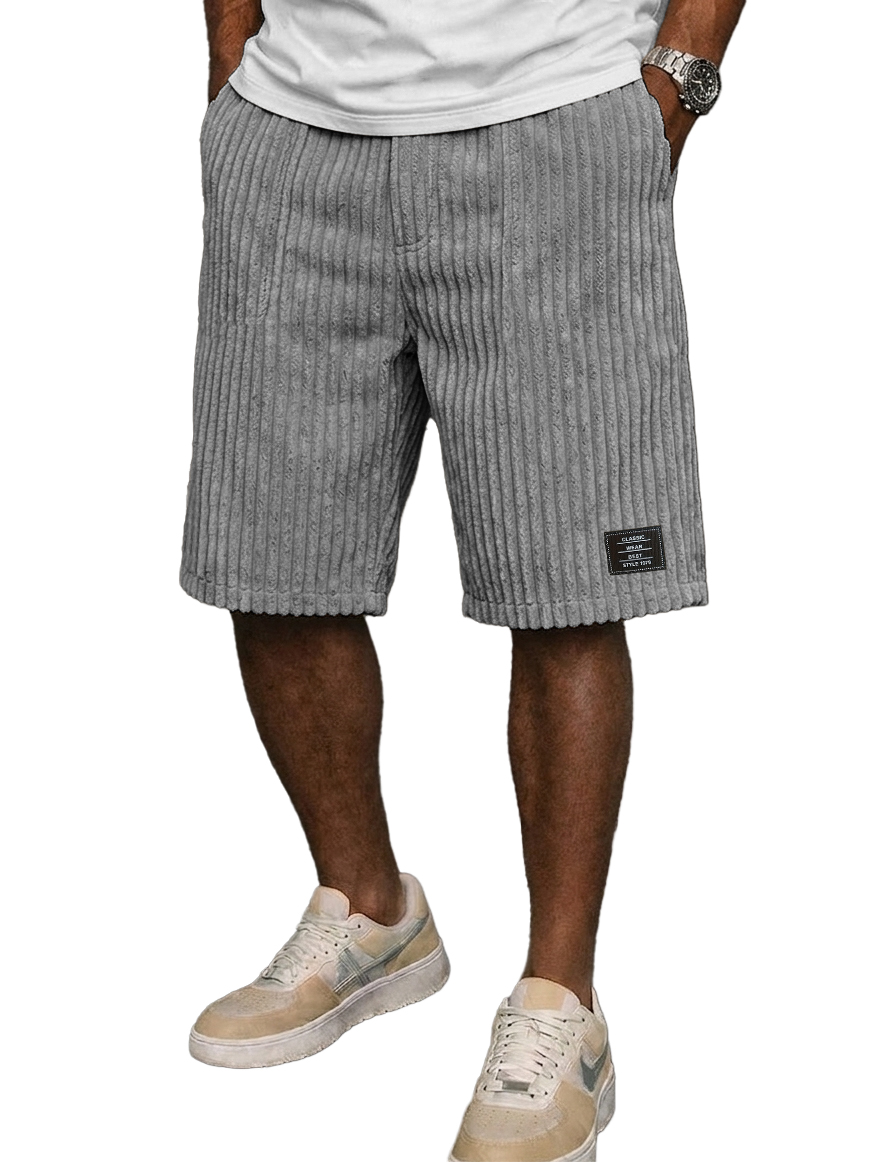 Men's Retro Corduroy Embroidered Logo Loose-fitting Shorts