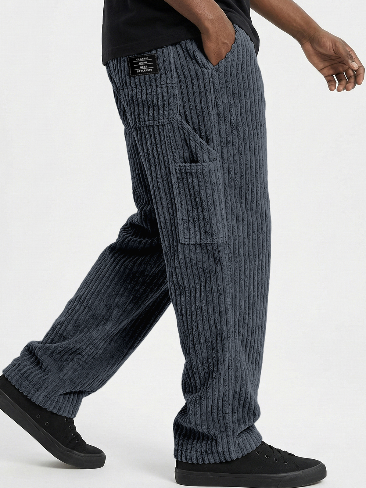 Men's Comfort and Soft Corduroy Textured Practical Work Pants with Multiple Pockets and Embroidered Label