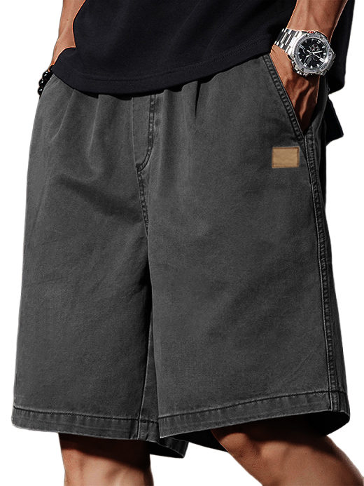 Men's Retro Distressed Pocket Workwear Logo Fashion Casual Shorts