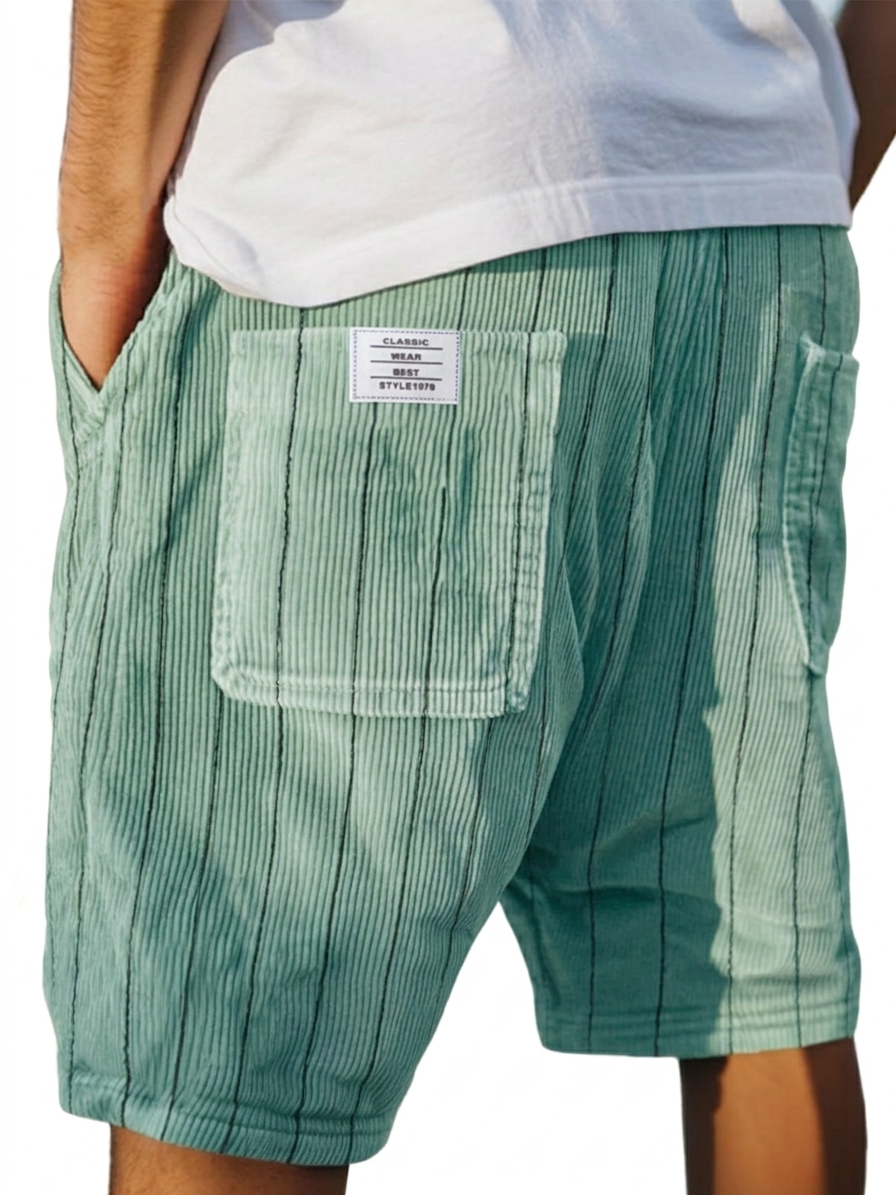 Retro Corduroy Striped Basic Casual Shorts