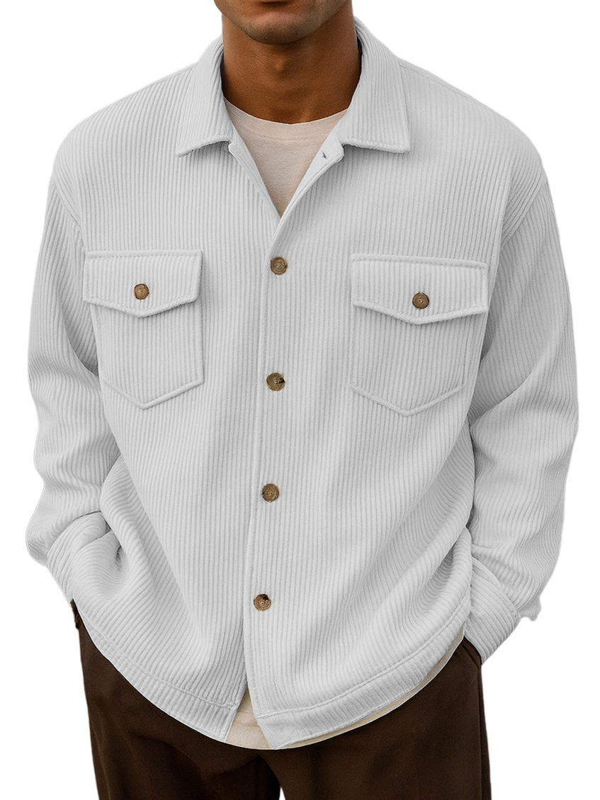 Men's Casual Urban Double Pocket Striped Long-Sleeve Shirt