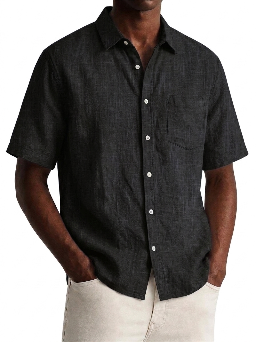 Men's Cotton Linen Loose Fitting Casual Short Sleeved Shirt