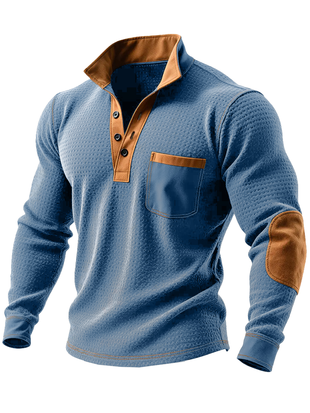 Men's Vintage Stylish Outdoor Henley Sweatshirt With Contrast Orange Details