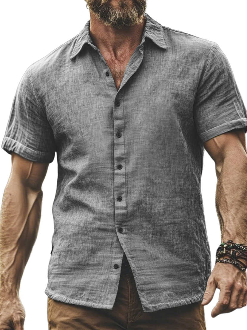 Men's Comfortable Breathable Cotton And Linen Casual Daily Short-sleeved Shirt