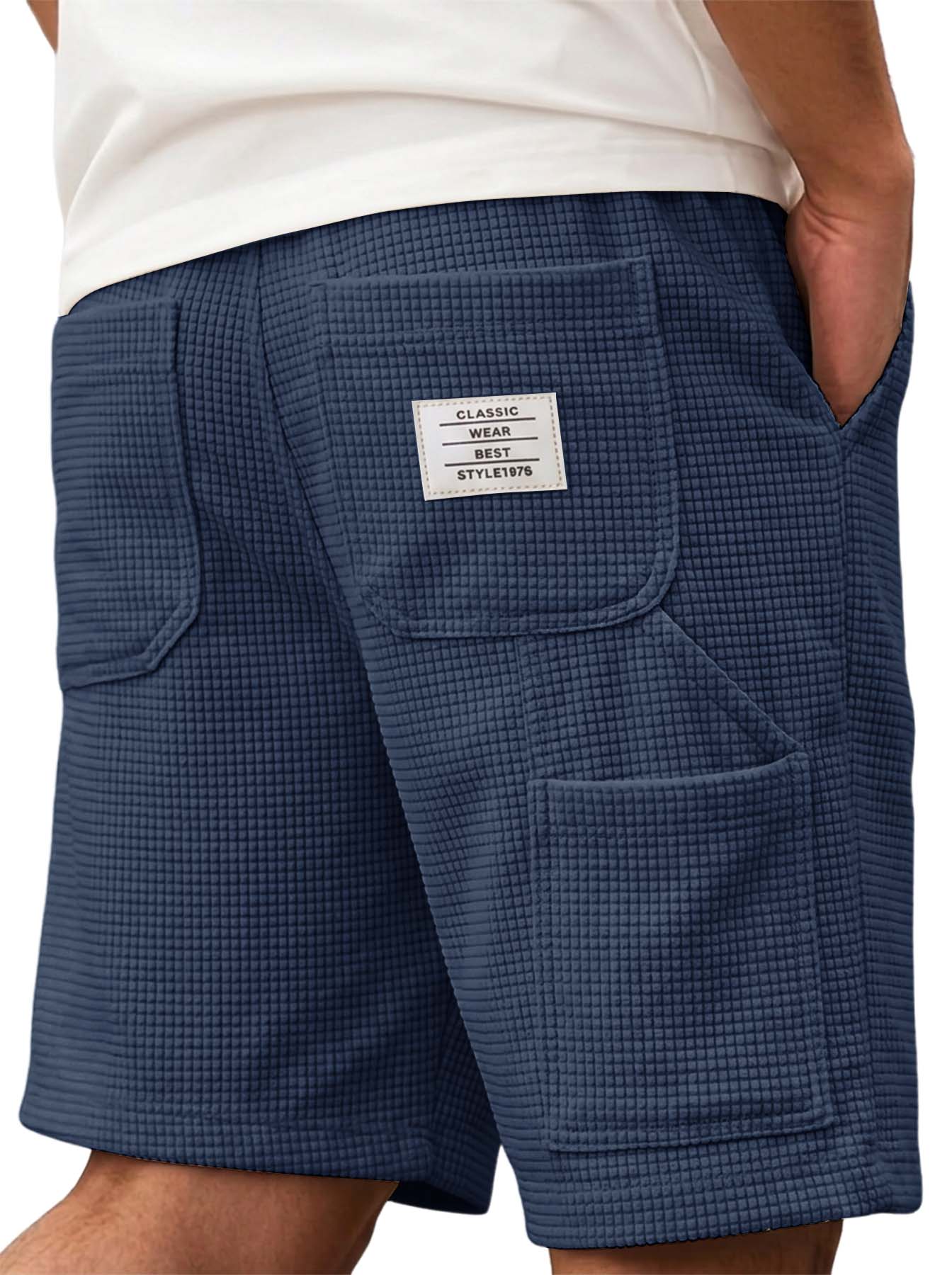 Men's Waffle Texture Corduroy Casual Shorts with Multiple Pockets