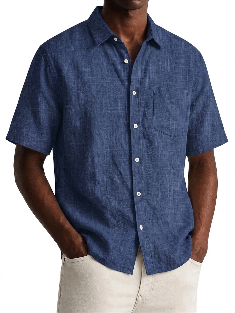 Men's Cotton Linen Loose Fitting Casual Short Sleeved Shirt