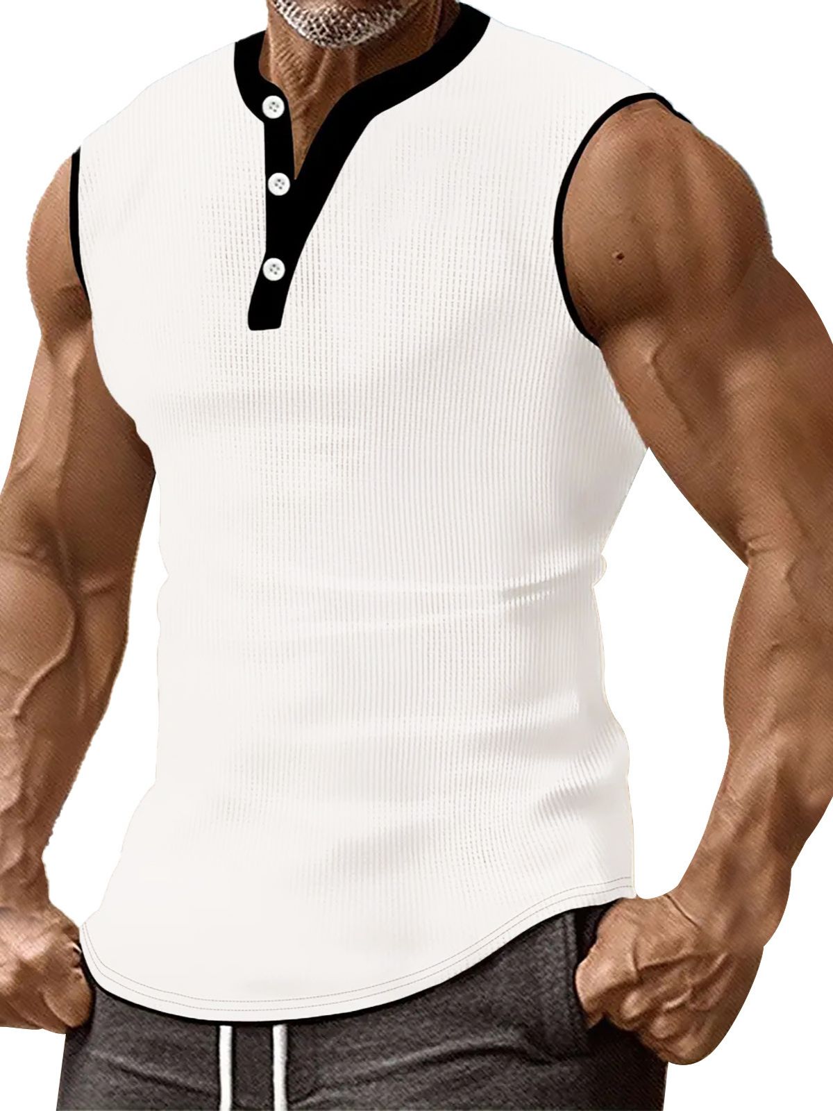 Men's Sleeveless Striped Colorblock Sports Casual Vest Henry T-shirt
