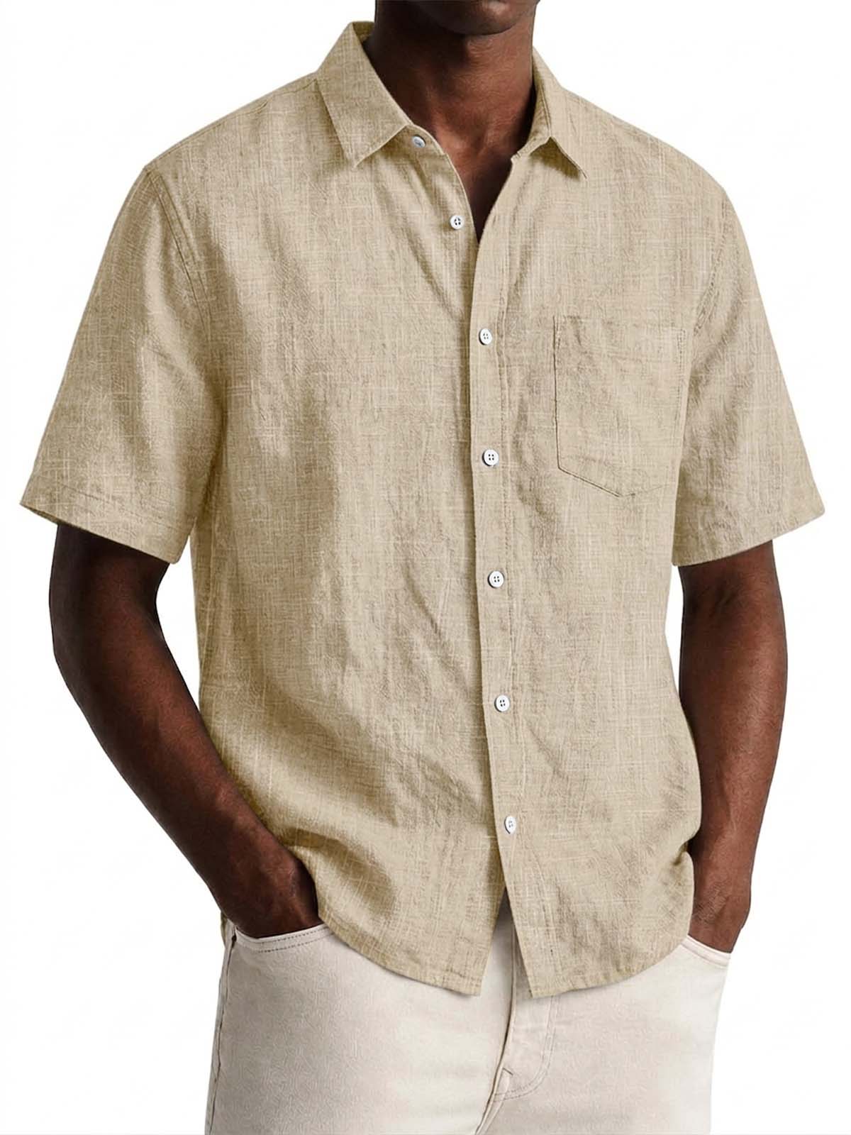 Men's Cotton Linen Loose Fitting Casual Short Sleeved Shirt