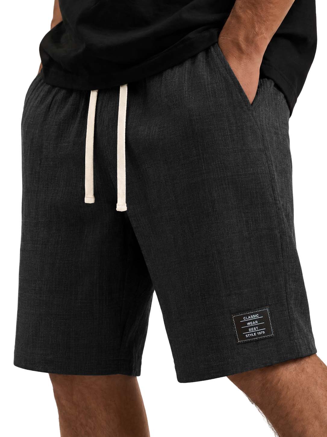 Linen Embroidered Logo Casual Basic Shorts