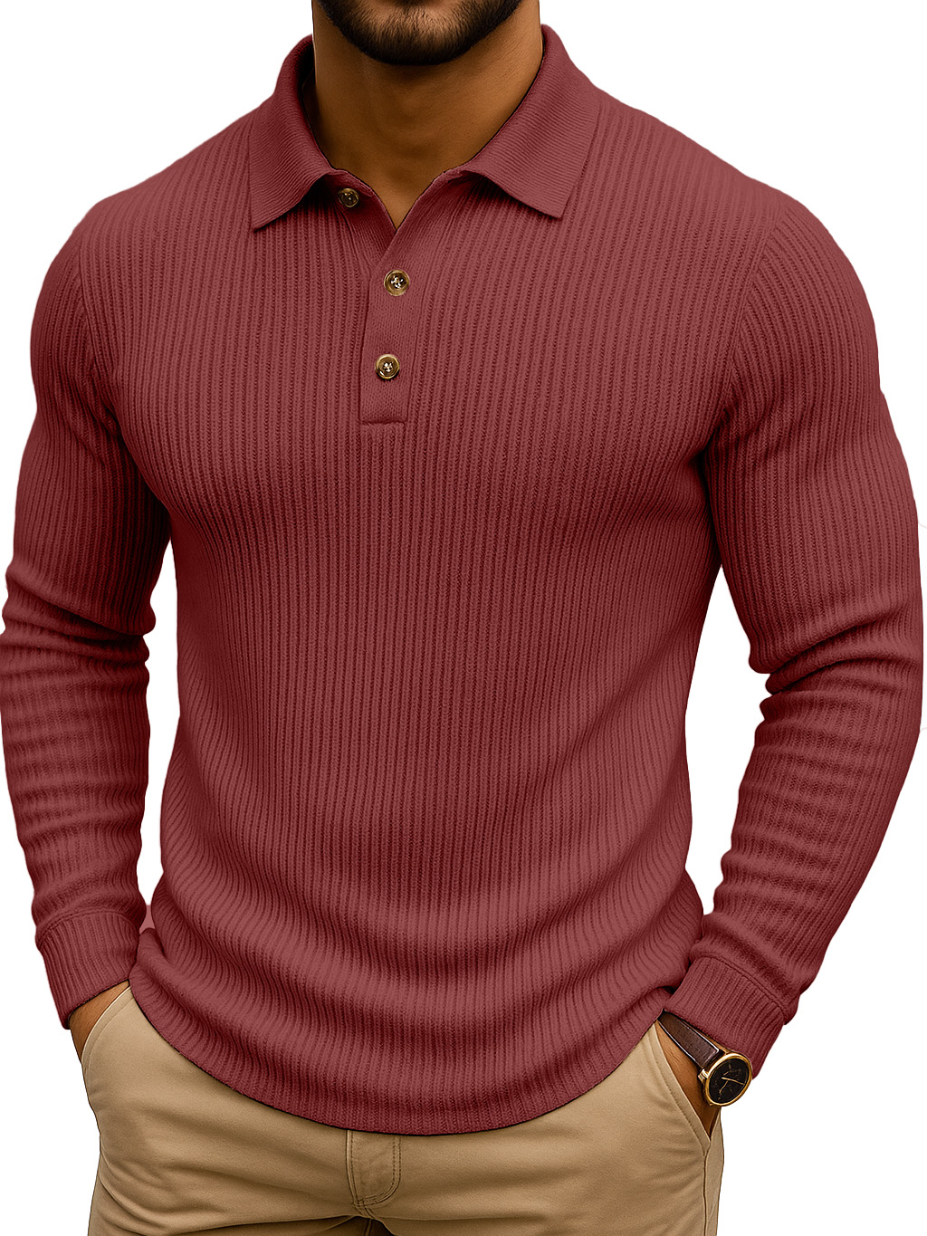 Simple Casual Striped Stretch Long-sleeved Polo Shirt
