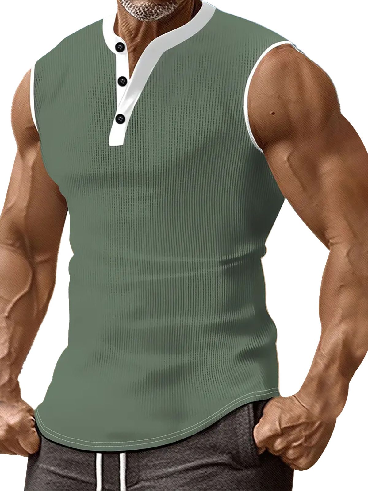 Men's Sleeveless Striped Colorblock Sports Casual Vest Henry T-shirt