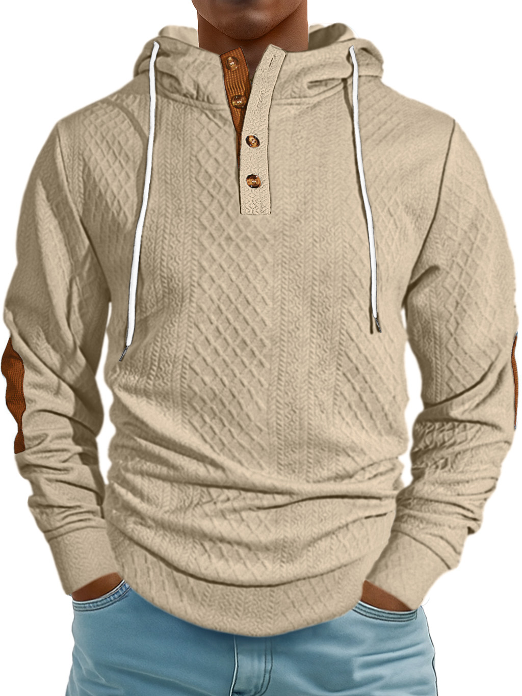Men's Fashion Jacquard Textured High Neck Hooded Sweatshirt
