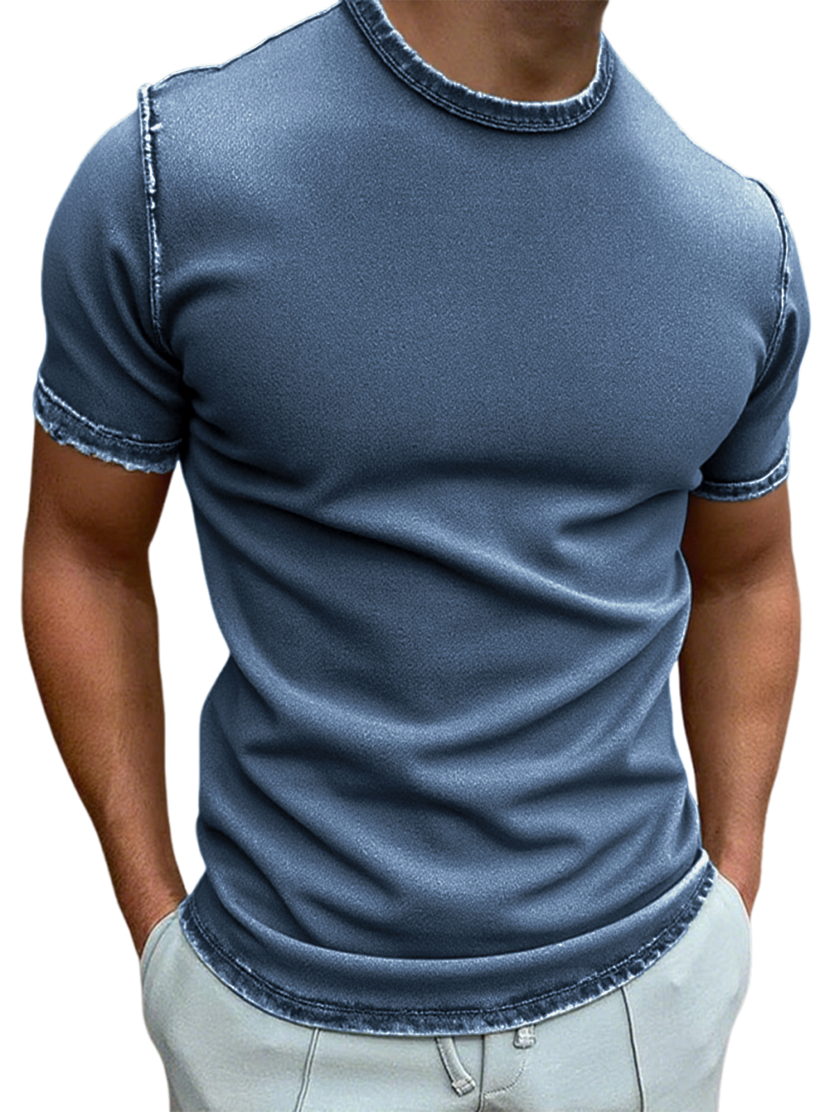 Men's Vintage Distressed Basic Crew Neck T-shirt