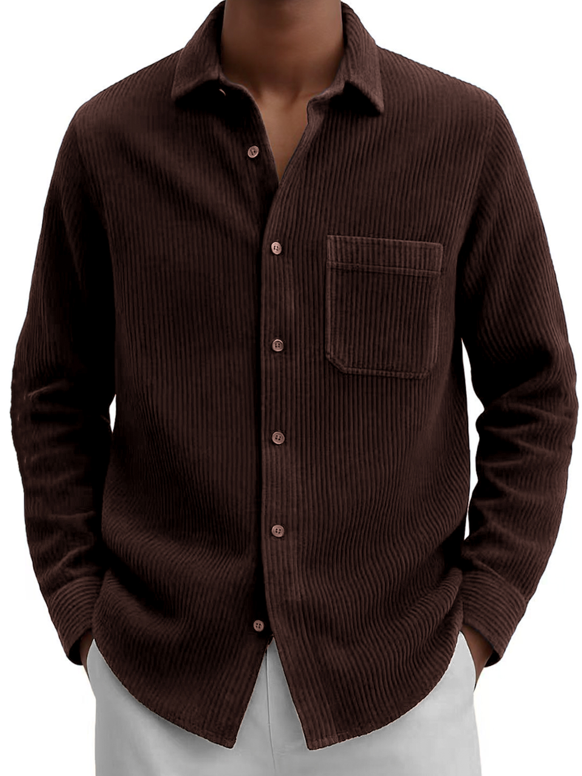 Men's Comfort Corduroy Casual Long-sleeved Shirt with Chest Pocket