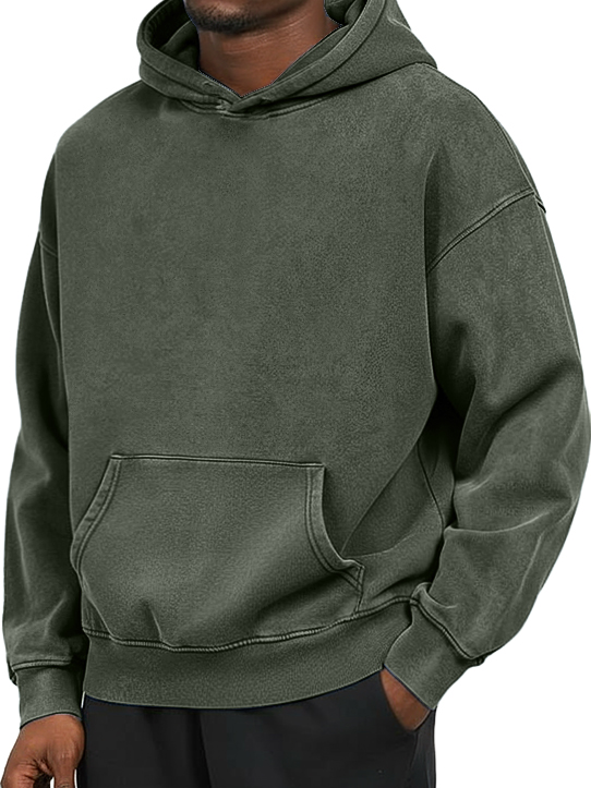 Men's 100% Cotton Washed And Distressed Vintage Casual Pocket Hooded Sweatshirt